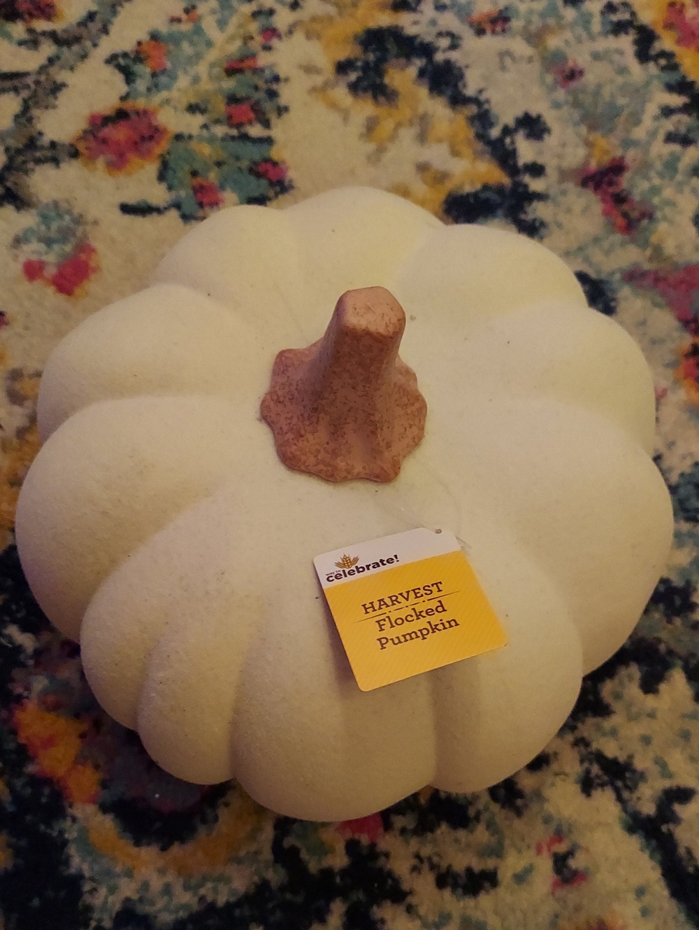Celebrate! White Flocked Decorative Pumpkin with Tan Stem
